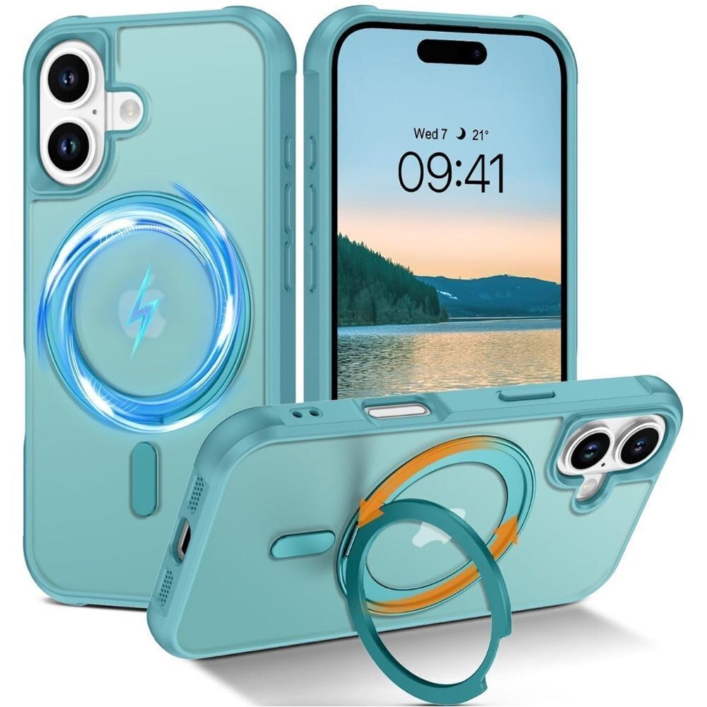 Aqua Phone Case For IPhone 16 with Magnetic Ring Holder NWOT